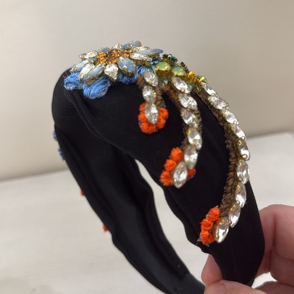 Hand Made Embellished Black Headband with Multicolor Beads - Picture 2 of 5